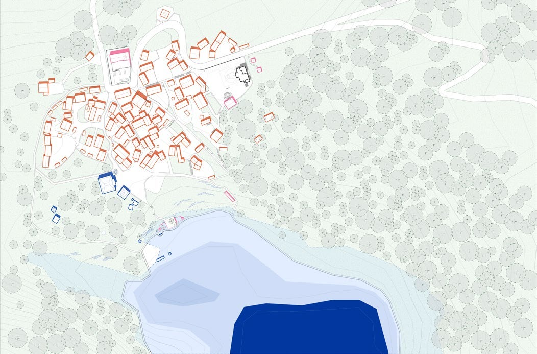 Reconstructed map of the village, prayer ground, paths and seasonal shore of Sarljok Tso.